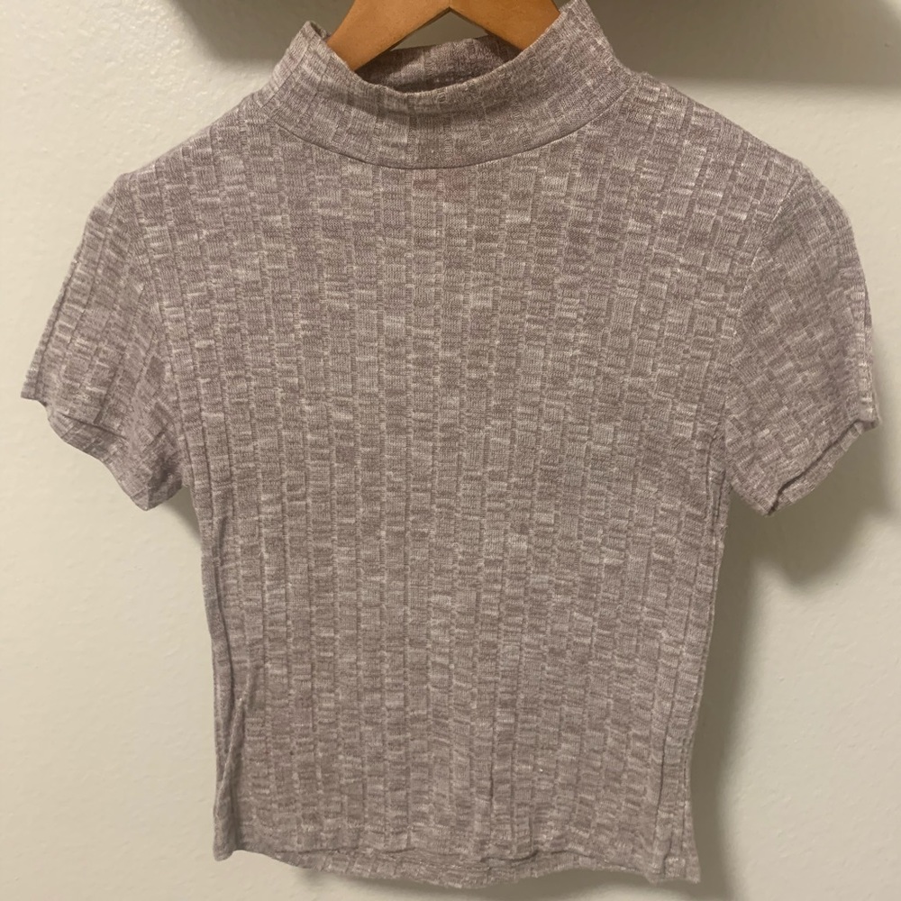 Brown/White Turtleneck Crop Sweater Tee